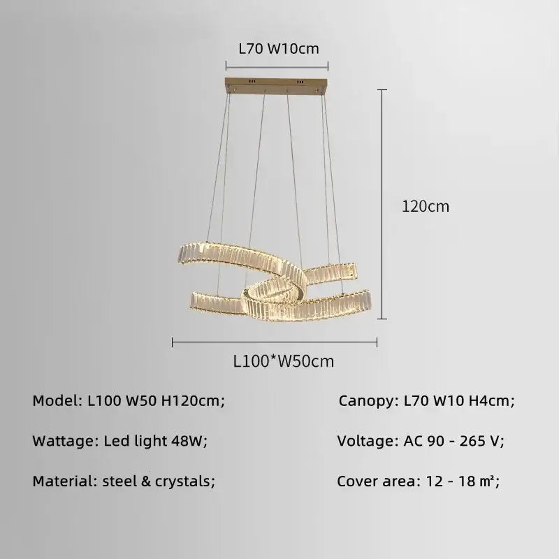 Modern gold intertwined crystal led pendant lights dining room dimmable