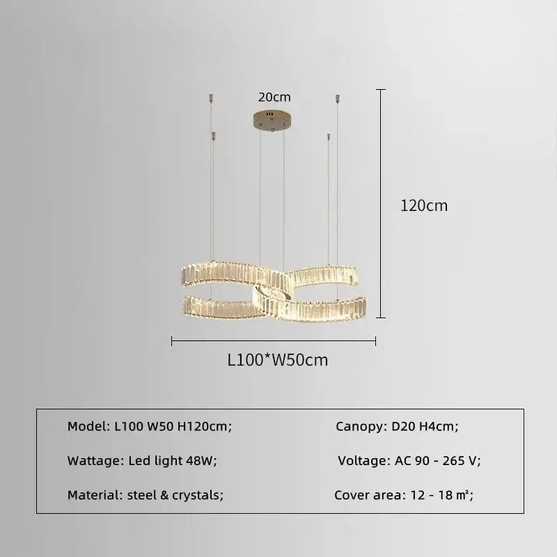 Modern gold intertwined crystal led pendant lights dining room dimmable