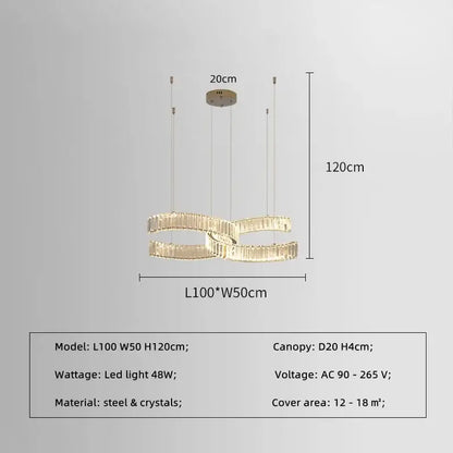 Modern gold intertwined crystal led pendant lights dining room dimmable