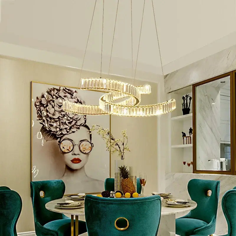 Modern gold intertwined crystal led pendant lights dining room dimmable