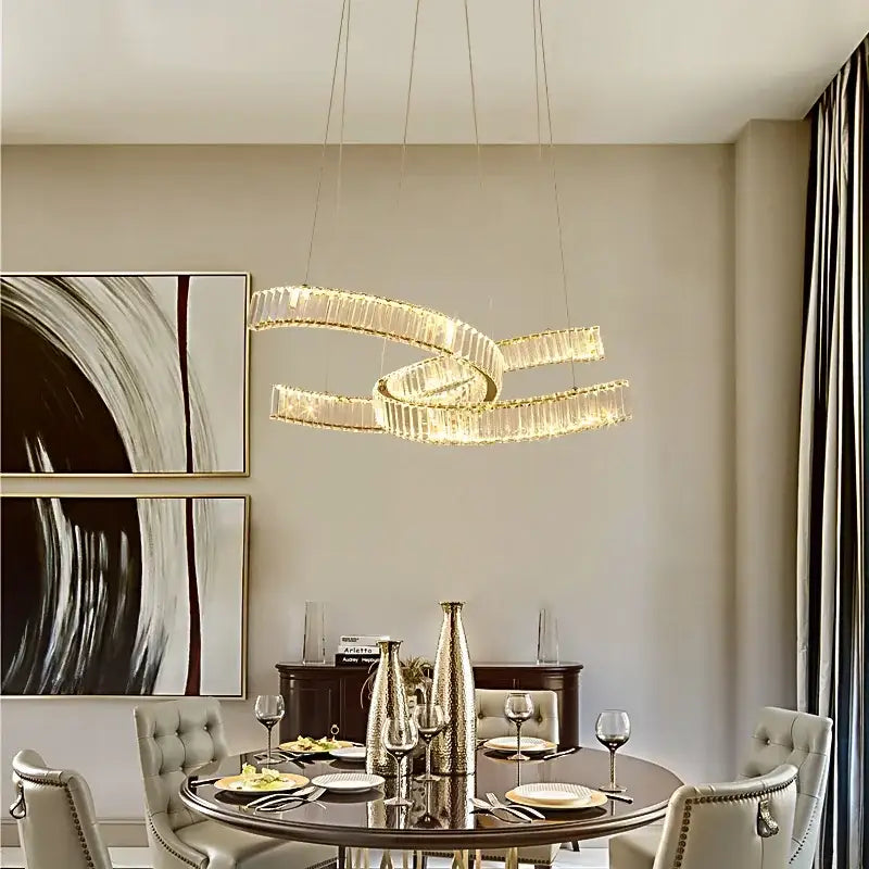 Modern gold intertwined crystal led pendant lights dining room dimmable