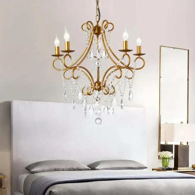 Modern gold iron crystal chandelier dining room luxury light
