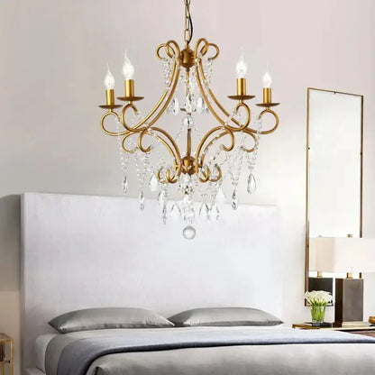 Modern gold iron crystal chandelier dining room luxury light
