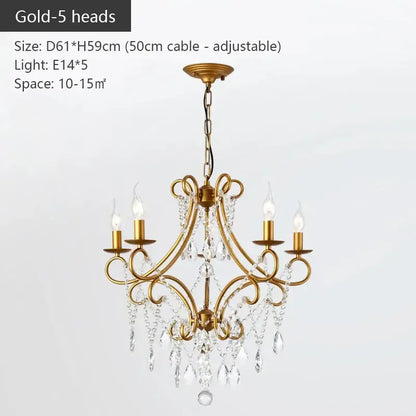 Modern gold iron crystal chandelier dining room luxury light