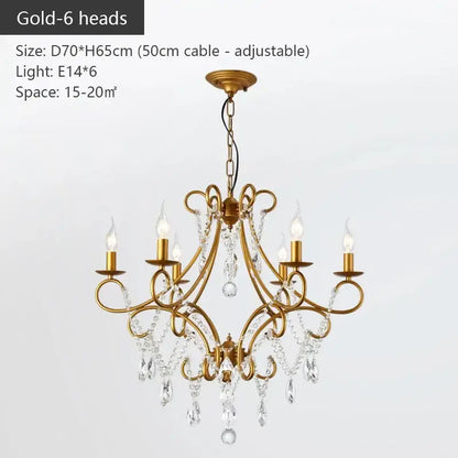 Modern gold iron crystal chandelier dining room luxury light