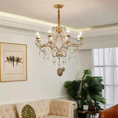 Modern gold iron crystal chandelier dining room luxury light