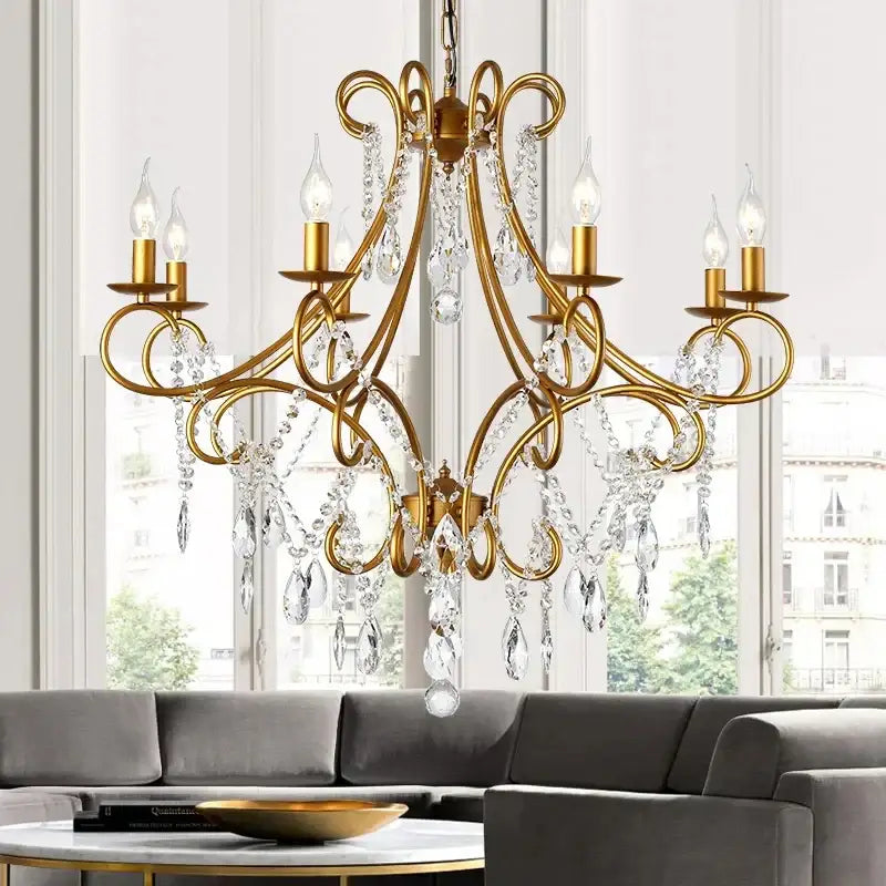 Modern gold iron crystal chandelier dining room luxury light