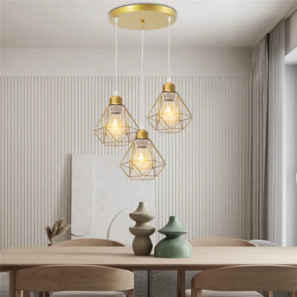 Modern gold iron frame pendant chandelier kitchen geometric light