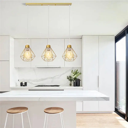 Modern gold iron frame pendant chandelier kitchen geometric light