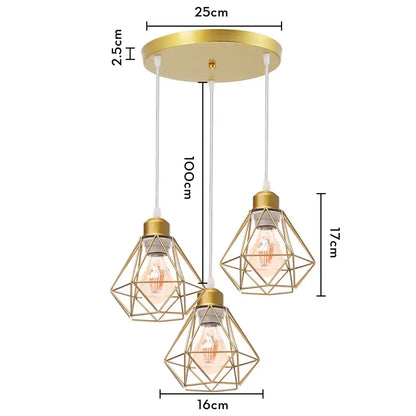 Modern gold iron frame pendant chandelier kitchen geometric light