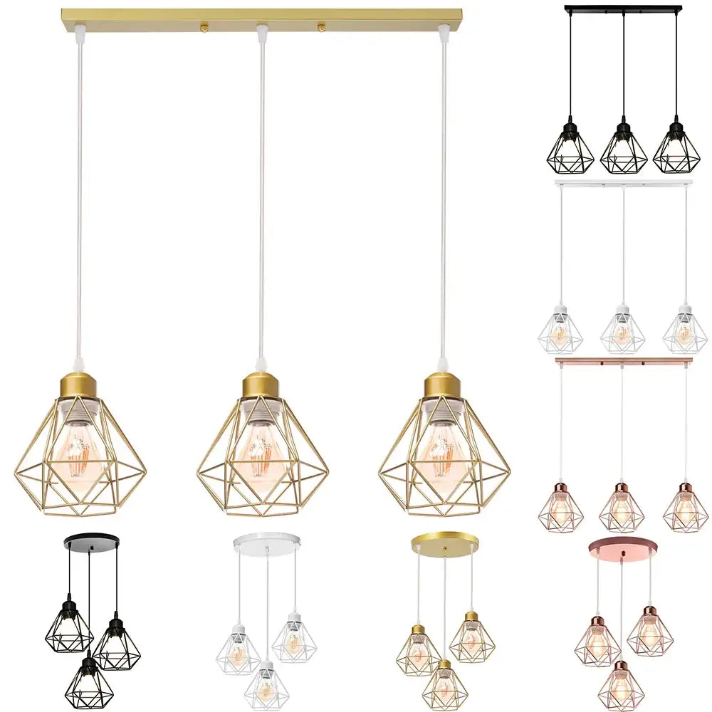 Modern gold iron frame pendant chandelier kitchen geometric light