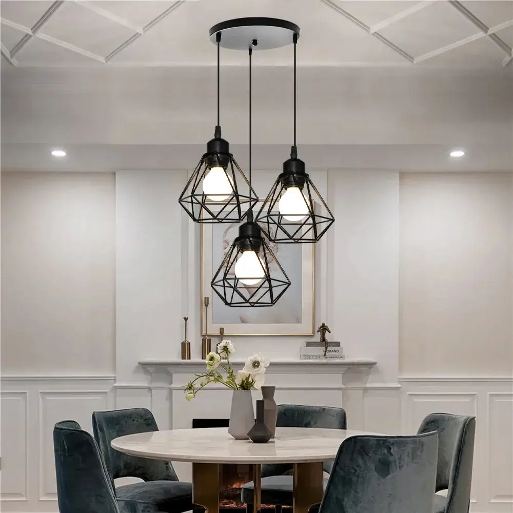 Modern gold iron frame pendant chandelier kitchen geometric light