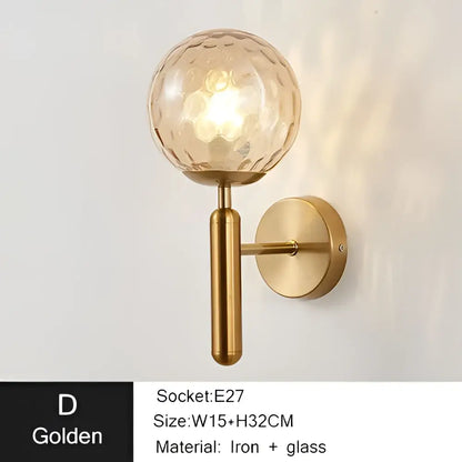 Modern gold iron led sconce lamp with textured glass for bedroom