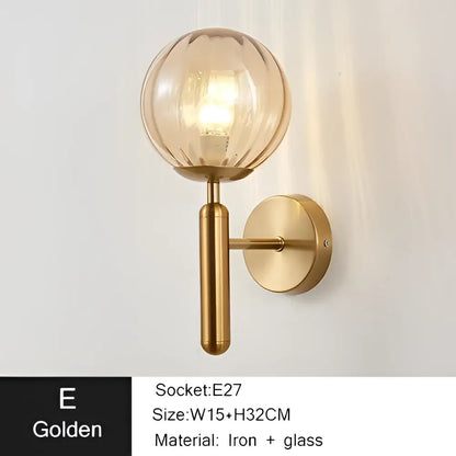 Modern gold iron led sconce lamp with textured glass for bedroom