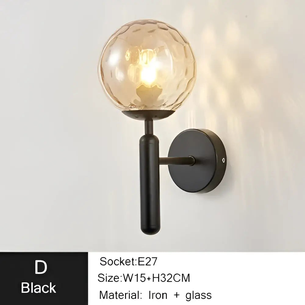 Modern gold iron led sconce lamp with textured glass for bedroom