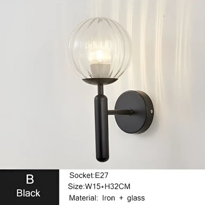 Modern gold iron led sconce lamp with textured glass for bedroom