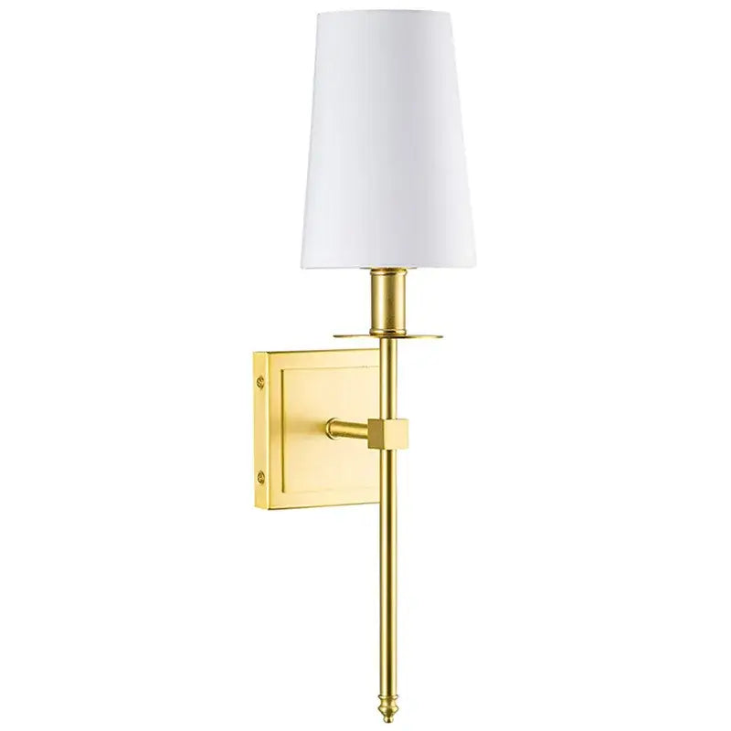 Modern gold iron led wall lamp with white shade for bedroom