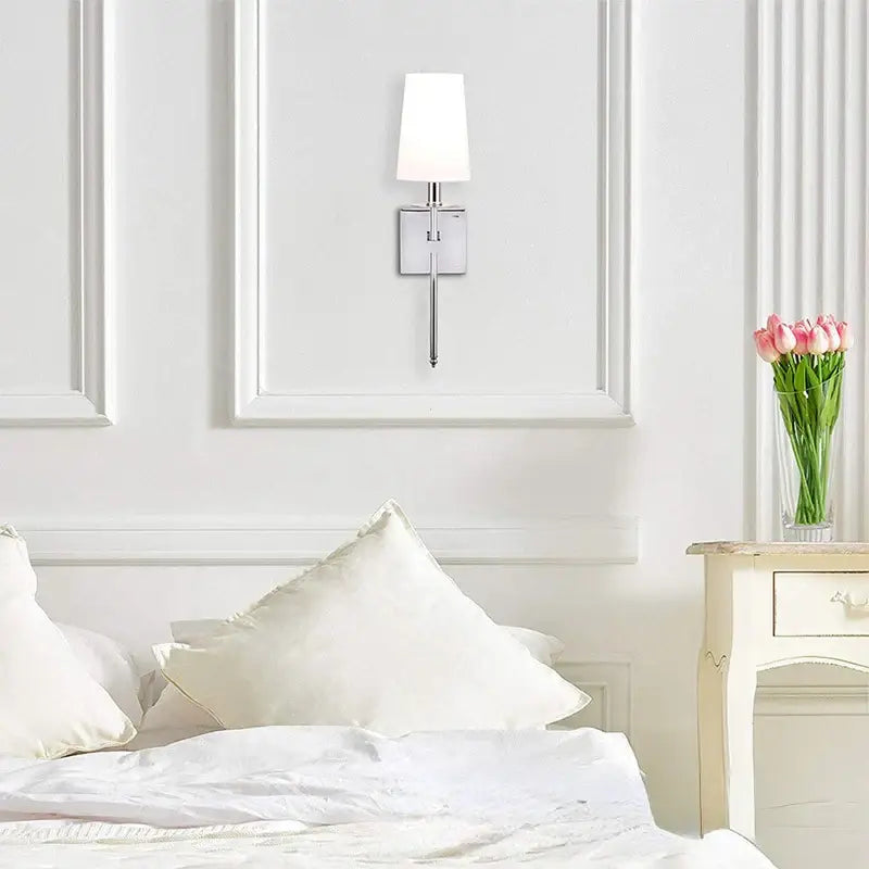 Modern gold iron led wall lamp with white shade for bedroom