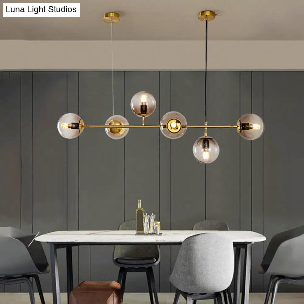 DecorBites™ Modern Gold Island Pendant Light with 6 Lights - Spherical Glass Ceiling Fixture for Dining Table