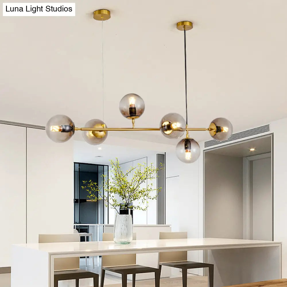 DecorBites™ Modern Gold Island Pendant Light with 6 Lights - Spherical Glass Ceiling Fixture for Dining Table