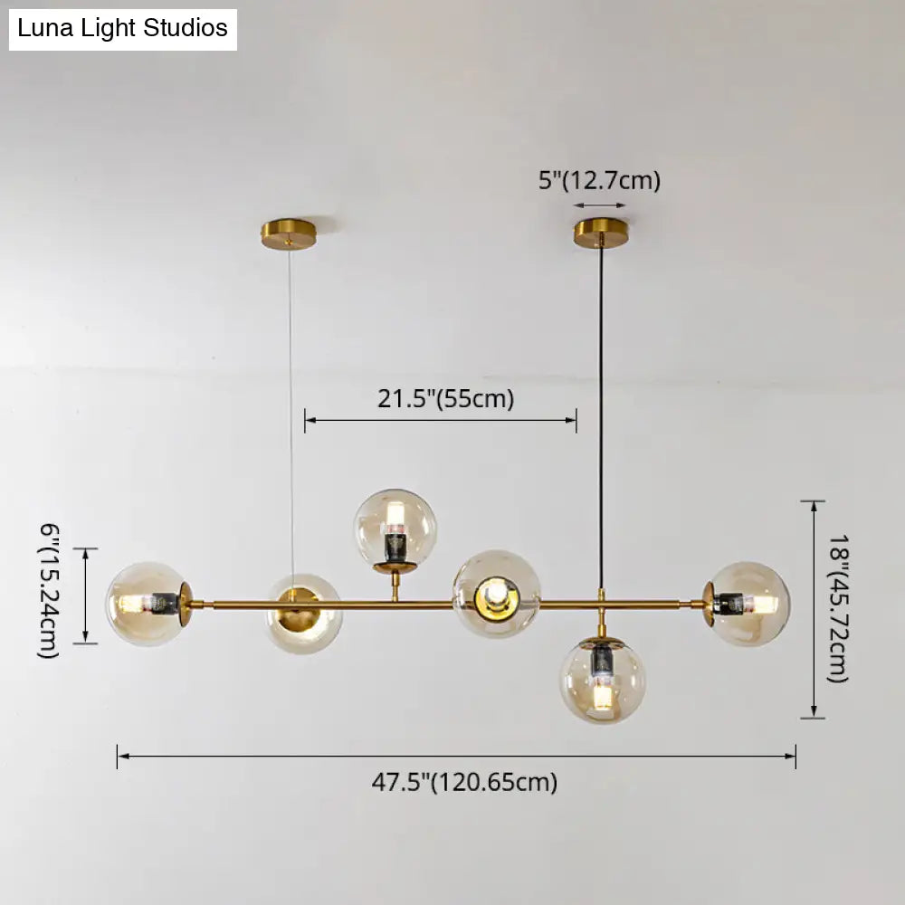 DecorBites™ Modern Gold Island Pendant Light with 6 Lights - Spherical Glass Ceiling Fixture for Dining Table