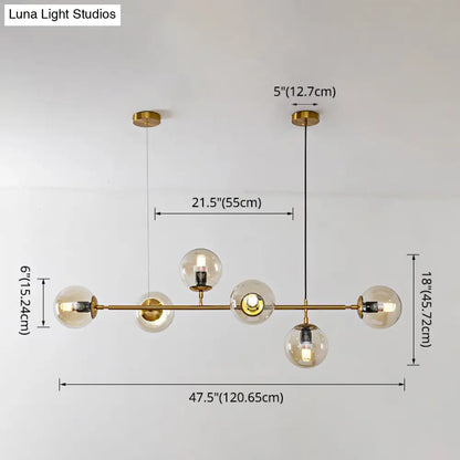 DecorBites™ Modern Gold Island Pendant Light with 6 Lights - Spherical Glass Ceiling Fixture for Dining Table