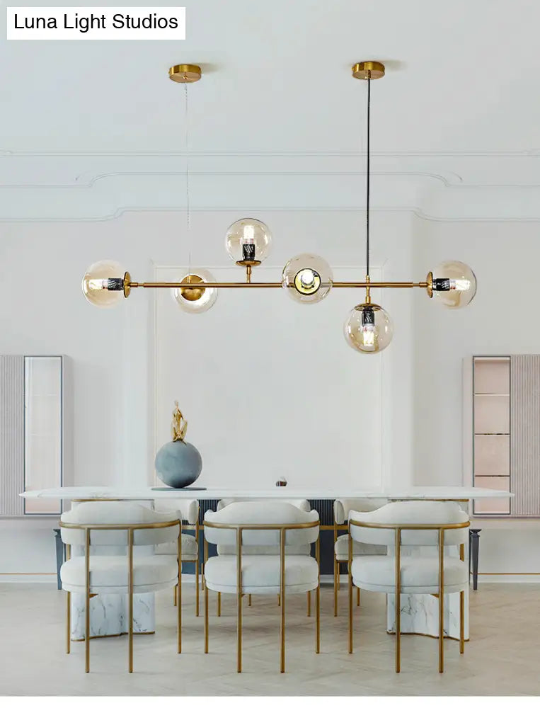 DecorBites™ Modern Gold Island Pendant Light with 6 Lights - Spherical Glass Ceiling Fixture for Dining Table