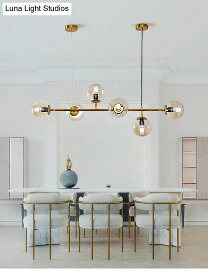DecorBites™ Modern Gold Island Pendant Light with 6 Lights - Spherical Glass Ceiling Fixture for Dining Table