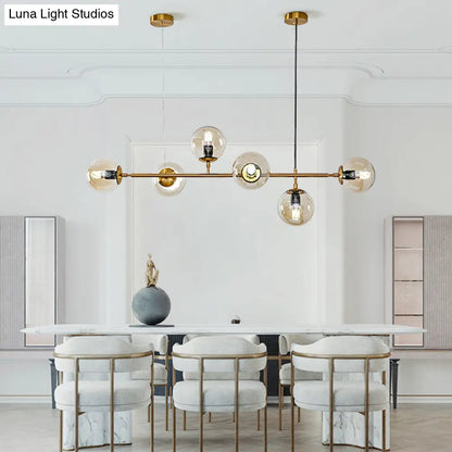 DecorBites™ Modern Gold Island Pendant Light with 6 Lights - Spherical Glass Ceiling Fixture for Dining Table