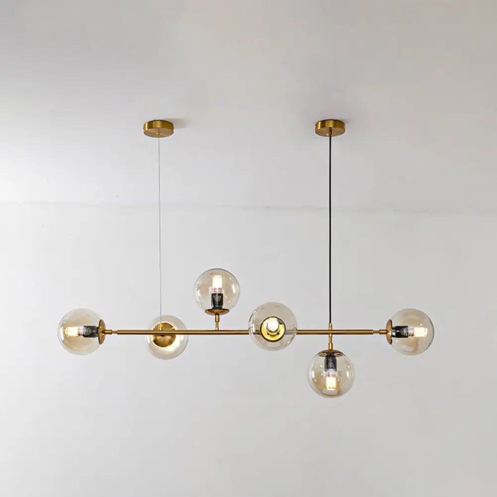 DecorBites™ Modern Gold Island Pendant Light with 6 Lights - Spherical Glass Ceiling Fixture for Dining Table