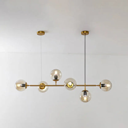 DecorBites™ Modern Gold Island Pendant Light with 6 Lights - Spherical Glass Ceiling Fixture for Dining Table