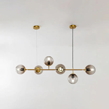 DecorBites™ Modern Gold Island Pendant Light with 6 Lights - Spherical Glass Ceiling Fixture for Dining Table