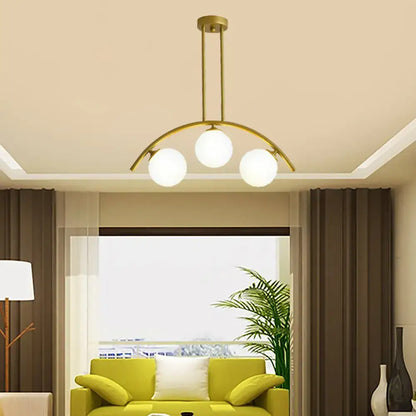 Modern gold island pendant with clear white shade for kitchens
