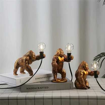 Modern gold king kong resin night light bedroom table lamp