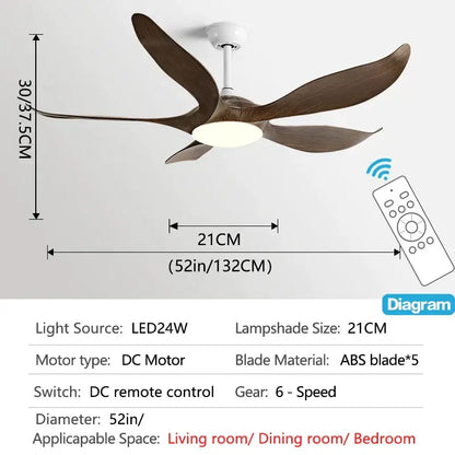 Modern gold leaf ceiling fan with led light and remote bedroom
