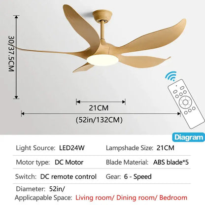 Modern gold leaf ceiling fan with led light and remote bedroom