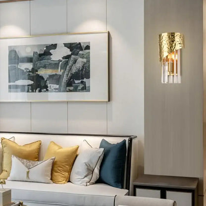 Modern gold leaf crystal block wall sconce living room led light