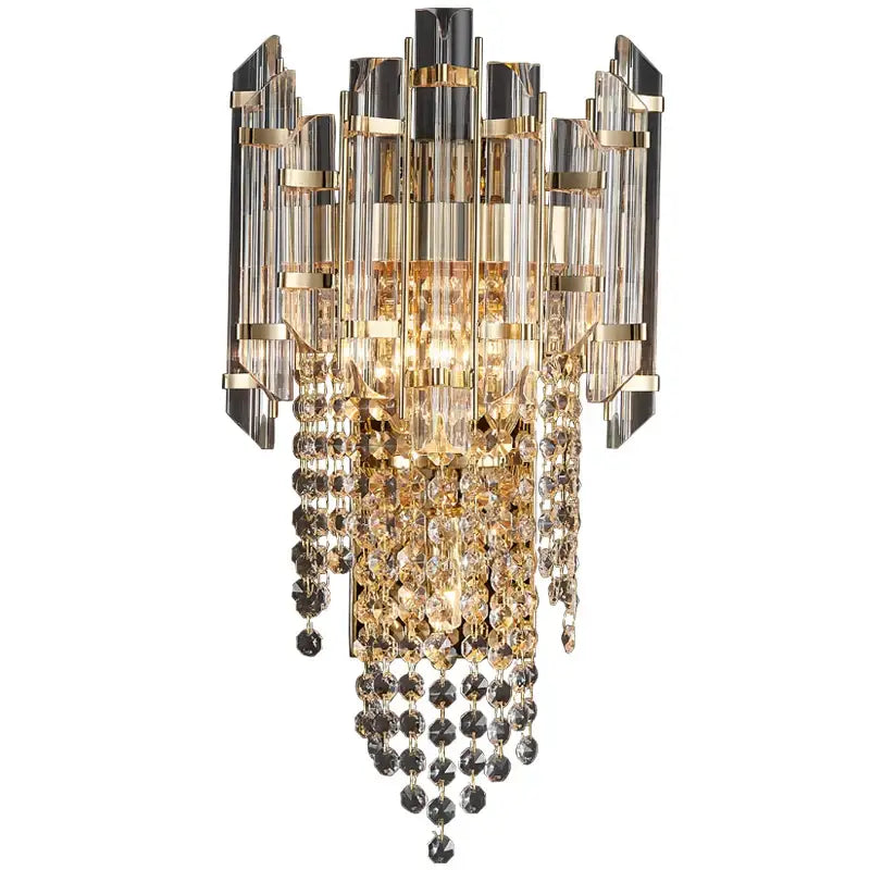 Modern gold leaf crystal wall lamp bedroom sconce lighting