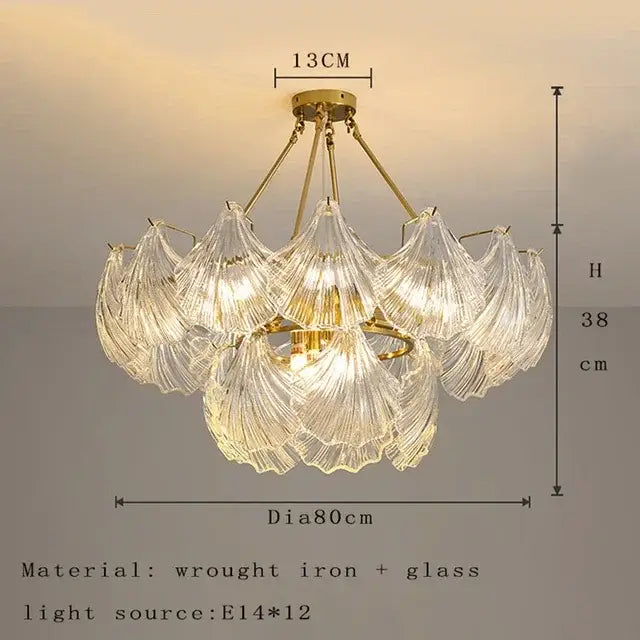 Modern gold leaf crystal glass chandelier dining room light