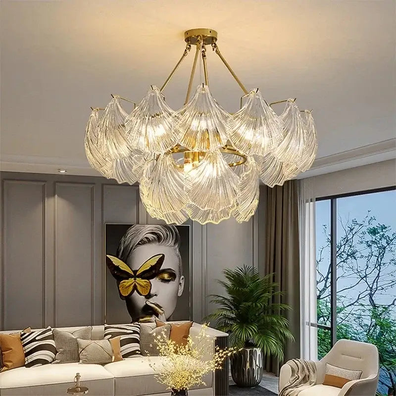 Modern gold leaf crystal glass chandelier dining room light