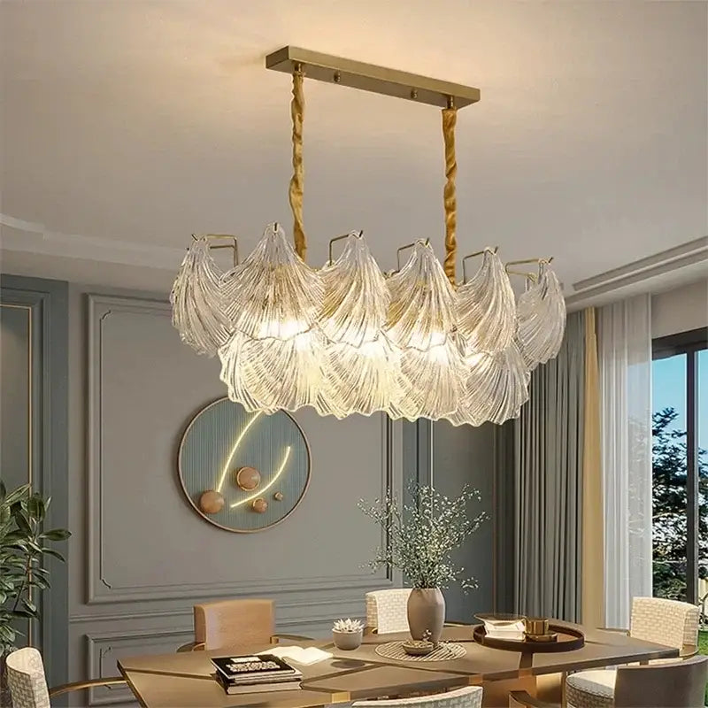 Modern gold leaf crystal glass chandelier dining room light