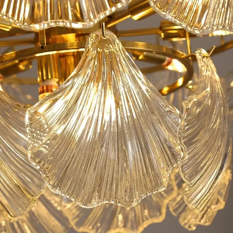 Modern gold leaf crystal glass chandelier dining room light