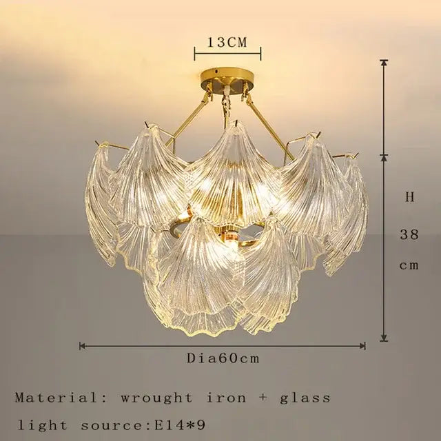 Modern gold leaf crystal glass chandelier dining room light