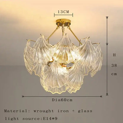 Modern gold leaf crystal glass chandelier dining room light