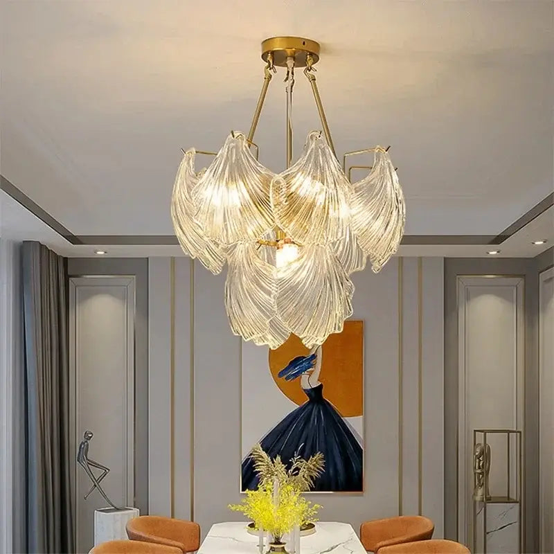 Modern gold leaf crystal glass chandelier dining room light
