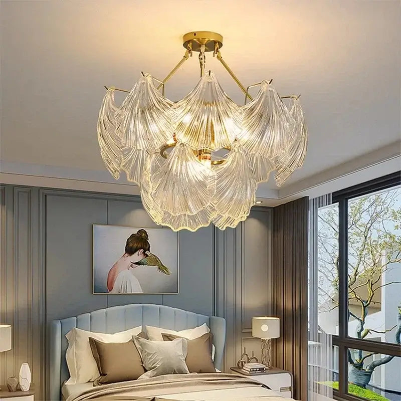 Modern gold leaf crystal glass chandelier dining room light