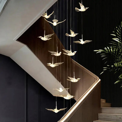 Modern gold led bird pendant light for dining room lighting