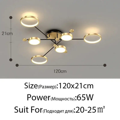 Modern gold led ceiling lamp black & gold 6 ring living room light
