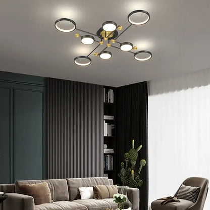 Modern gold led ceiling lamp black & gold 6 ring living room light