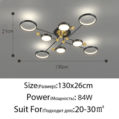 Modern gold led ceiling lamp black & gold 6 ring living room light